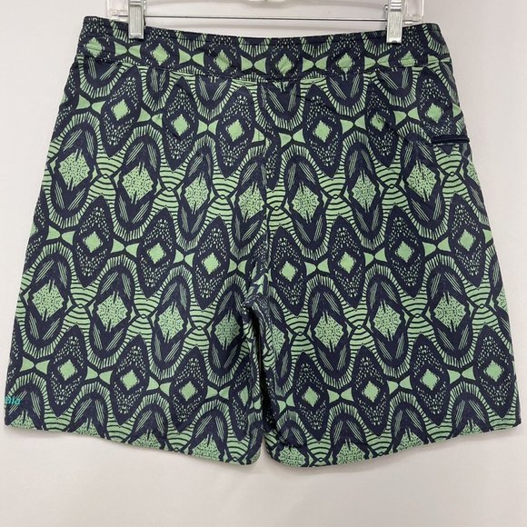 Patagonia Mens Board Shorts Nav/yGreen Aztec Surfboard Nylon Zip Pockets Size 32 - Picture 5 of 9